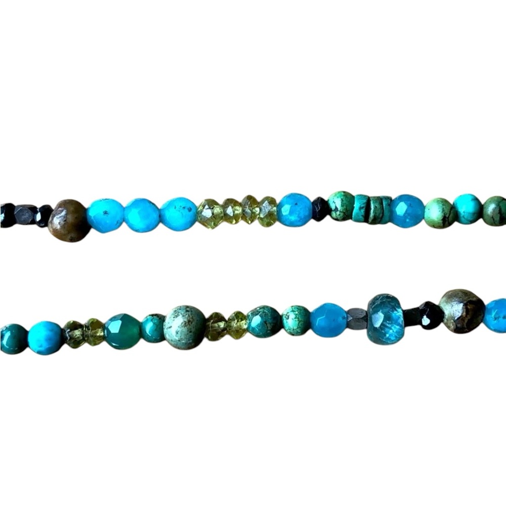 Turquoise Precious beaded necklace peridot black onyx necklace blue agate .925 - Picture 3 of 16